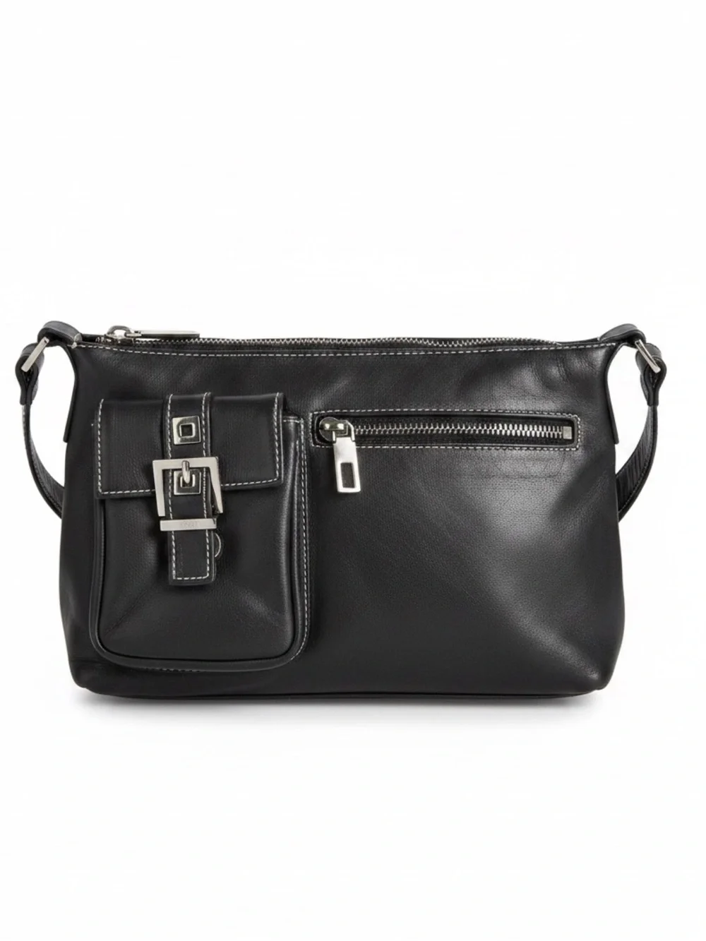Perlina Black Shoulder Bag with Silver Accents